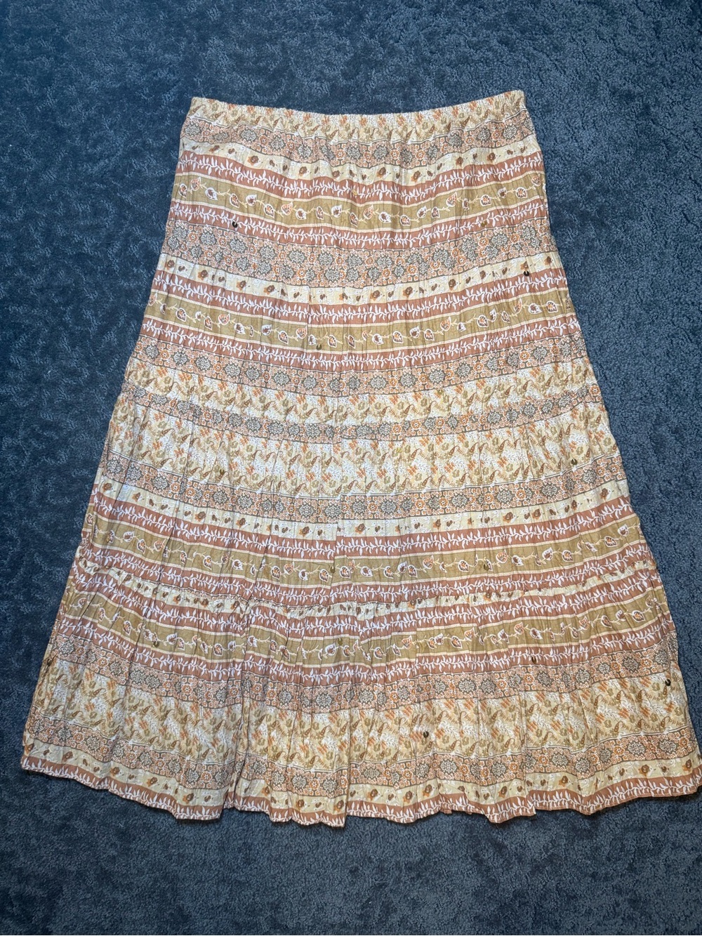 Size S 100% Cotton Boho Cottagecore Y2K Midi Whimsical Bohemian Skirt w Sequins